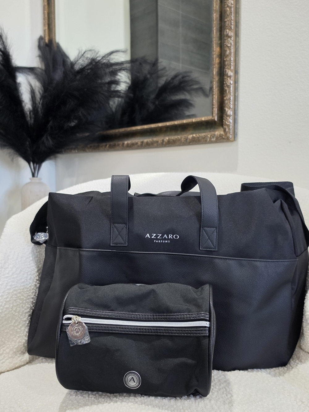 Azzaro Black Travel Duffle Bag with toiletry Pouch